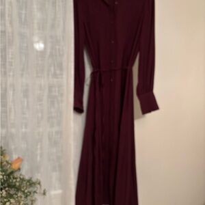 Loft Elegant Burgundy Long Sleeve Dress